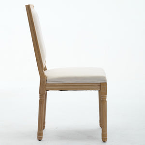English Elm French Louis Dining Chair Set of 2 with Carved Solid Wood Frame, Square Backrest, Cushioned Comfort Beige W1143P325857
