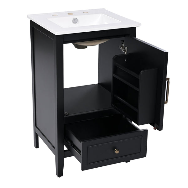 English Elm 20" Bathroom Vanity with Sink and Ceramic Top, Modern Freestanding Cabinet with Drawer & Shelf Storage, Adjustable Feet for Stability and 200lb Capacity Black N725P192821B