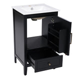 English Elm 20" Bathroom Vanity With Sink, Bathroom Cabinet With A Door, Door Shelf Storage and Adiustable Foot Pads, A Drawer, Black