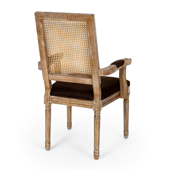 English Elm Dining Chairs Set of 2 Cane Back Rubberwood Armchair French Country Upholstered Seat N769P433301Z