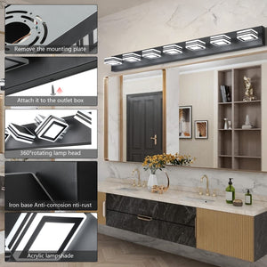 English Elm 45" Modern Black 7-Light Led Vanity Light Fixture - Sleek Acrylic Shades For Flattering Bathroom Illumination W2312P374876
