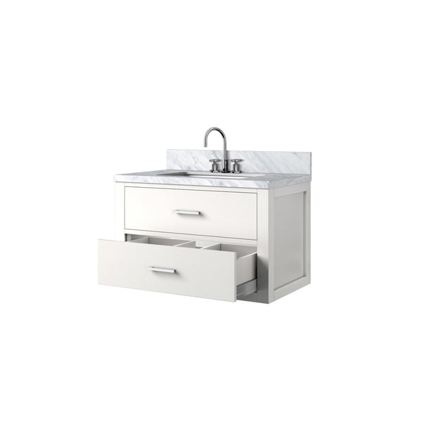 English Elm White Elegant Single Bath Vanity With Carrara Marble Top, Chrome Faucet & Soft-Close Drawers B2731P257943-GIGA