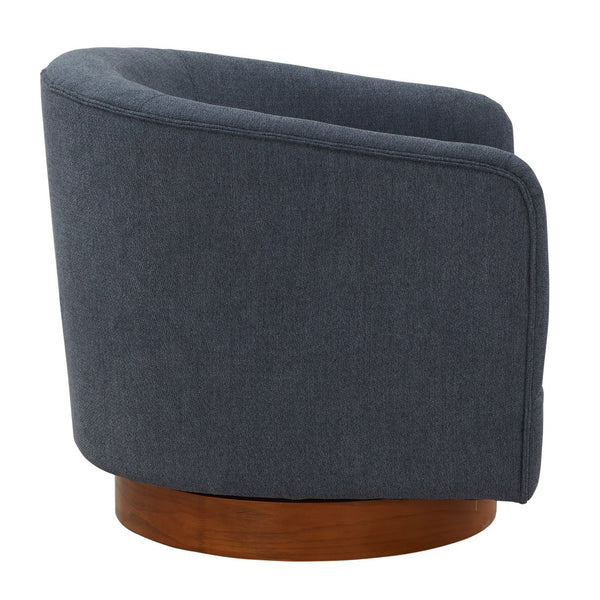 English Elm Miramar Plush Chenille Barrel Swivel Chair with Warm Wood Base, 360° Comfort and Removable Cushion Blue B050P322576