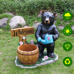 English Elm Outdoor Bear Planter Sculpture Hand Painted Resin Yard Statue for Garden Pathways W5398P455472