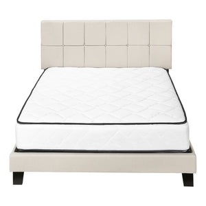 English Elm Bed, Queen Size Upholstered Beige Linen Look Platform Bed with Tufted Headboard & Black Wood Legs B2710P219505