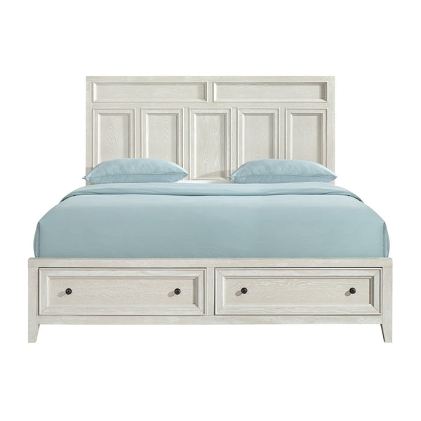 English Elm Wallace & Bay - Gypsum Whitewash King Storage Bed with Two Spacious Footboard Drawers, Durable Classic Wood Design B361S00026