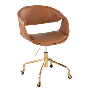 English Elm Task Chair with Chrome Five Star Base Grey Fabric Seat for Modern Home Office Use Camel,Gold B202P474186