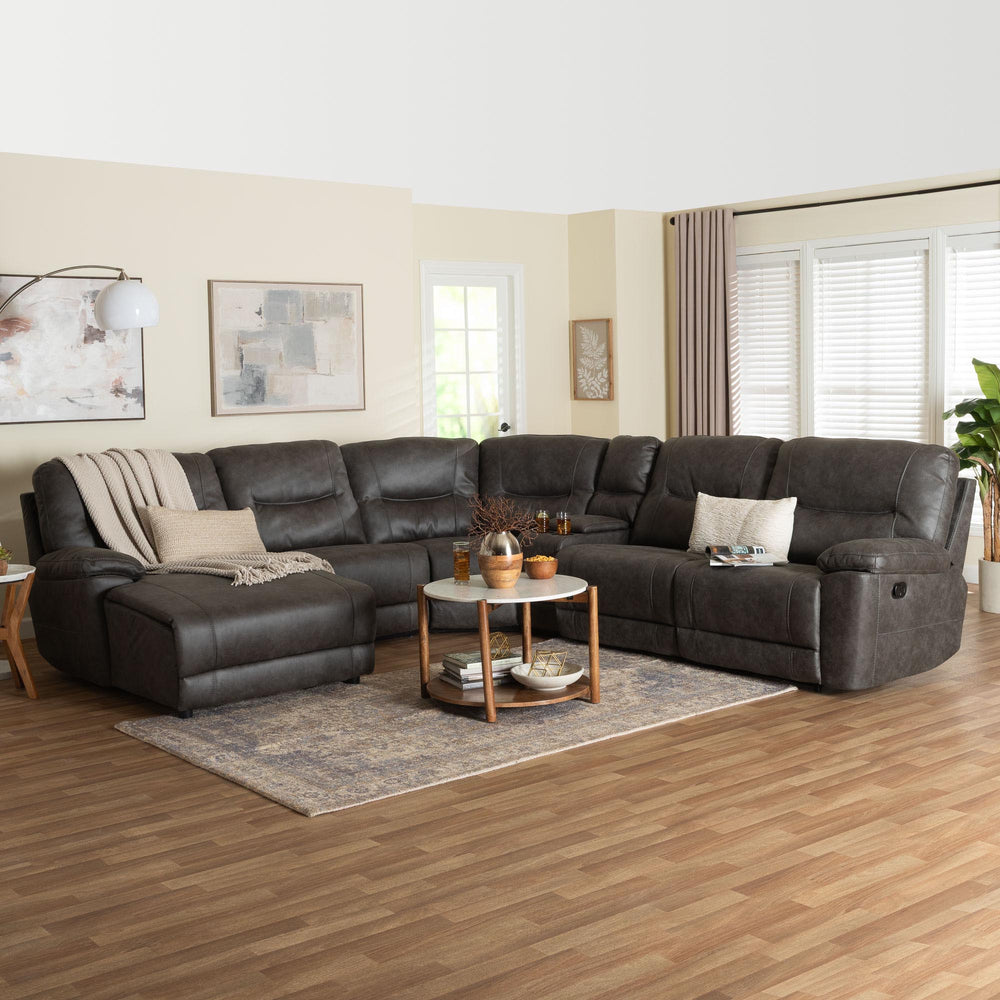 Baxton Studio Baxton Mistral 6-Piece Left-Facing Reclining Sectional Sofa In Palomino Suede With Storage Cupholders 99170-J458 Gray-SF