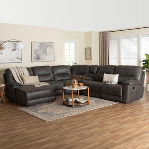 Baxton Studio Baxton Mistral 6-Piece Left-Facing Reclining Sectional Sofa In Palomino Suede With Storage Cupholders 99170-J458 Gray-SF