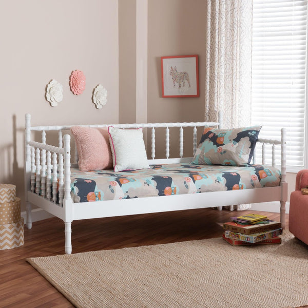 Baxton Studio Baxton Studio Laurent Daybed - Elegant Spindle Frame with Bamboo Posts for Stylish Cottage Charm MG0258-1-White-Daybed-Twin
