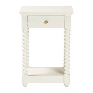 Baxton Studio Baxton Studio Terentia Nightstand - Elegant Mid-Century Side Table with Storage and Bobbin Legs White KL-1757-1 DRW-White/Wooden-NS