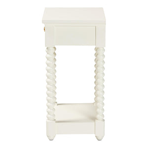 Baxton Studio Baxton Studio Terentia Nightstand - Elegant Mid-Century Side Table with Storage and Bobbin Legs White KL-1757-1 DRW-White/Wooden-NS