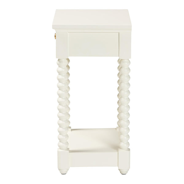 Baxton Studio Baxton Studio Terentia Nightstand - Elegant Mid-Century Side Table with Storage and Bobbin Legs White KL-1757-1 DRW-White/Wooden-NS