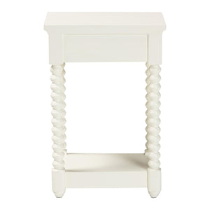 Baxton Studio Baxton Studio Terentia Nightstand - Elegant Mid-Century Side Table with Storage and Bobbin Legs White KL-1757-1 DRW-White/Wooden-NS