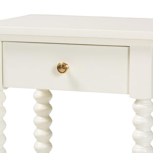 Baxton Studio Baxton Studio Terentia Nightstand - Elegant Mid-Century Side Table with Storage and Bobbin Legs White KL-1757-1 DRW-White/Wooden-NS