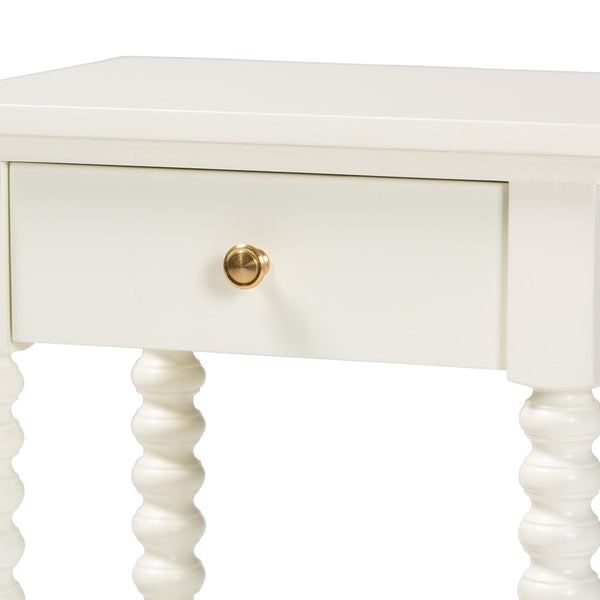 Baxton Studio Baxton Studio Terentia Nightstand - Elegant Mid-Century Side Table with Storage and Bobbin Legs White KL-1757-1 DRW-White/Wooden-NS