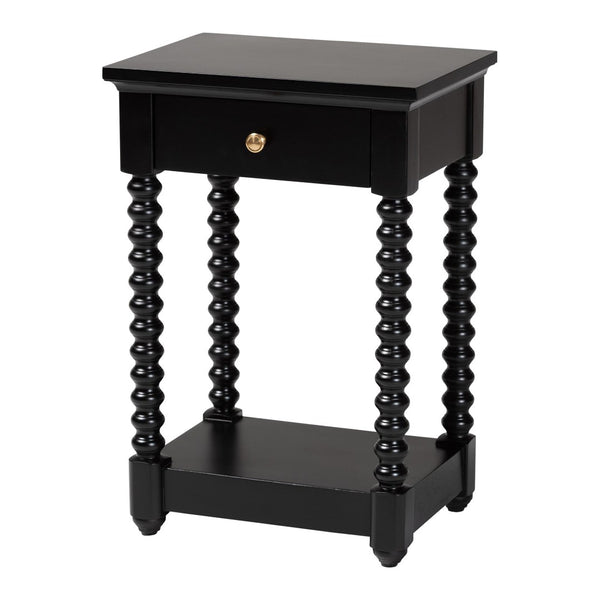 Baxton Studio Baxton Studio Terentia Nightstand - Elegant Mid-Century Side Table with Storage and Bobbin Legs Black KL-1757-1 DRW-Black/Wooden-NS