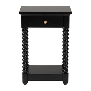 Baxton Studio Baxton Studio Terentia Nightstand - Elegant Mid-Century Side Table with Storage and Bobbin Legs Black KL-1757-1 DRW-Black/Wooden-NS