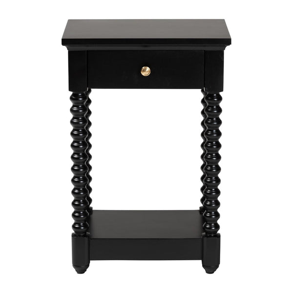 Baxton Studio Baxton Studio Terentia Nightstand - Elegant Mid-Century Side Table with Storage and Bobbin Legs Black KL-1757-1 DRW-Black/Wooden-NS