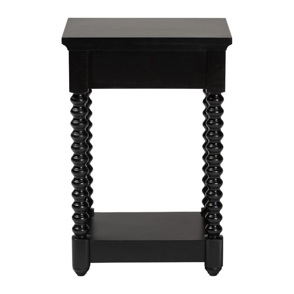 Baxton Studio Baxton Studio Terentia Nightstand - Elegant Mid-Century Side Table with Storage and Bobbin Legs Black KL-1757-1 DRW-Black/Wooden-NS