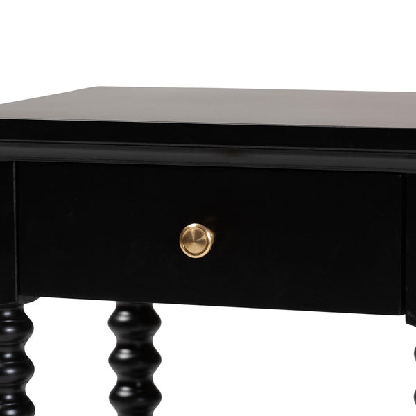 Baxton Studio Baxton Studio Terentia Nightstand - Elegant Mid-Century Side Table with Storage and Bobbin Legs Black KL-1757-1 DRW-Black/Wooden-NS