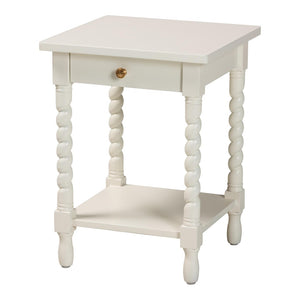 Baxton Studio Baxton Studio Niklas Nightstand - Elegant Twisted Legs, Storage Drawer & Open Shelf for Bedrooms White KL-1734-Niklas-White/Wooden-NS