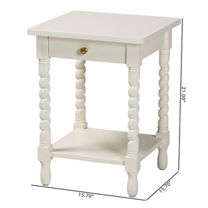 Baxton Studio Baxton Studio Niklas Nightstand - Elegant Twisted Legs, Storage Drawer & Open Shelf for Bedrooms White KL-1734-Niklas-White/Wooden-NS