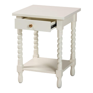 Baxton Studio Baxton Studio Niklas Nightstand - Elegant Twisted Legs, Storage Drawer & Open Shelf for Bedrooms White KL-1734-Niklas-White/Wooden-NS