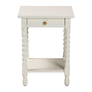 Baxton Studio Baxton Studio Niklas Nightstand - Elegant Twisted Legs, Storage Drawer & Open Shelf for Bedrooms White KL-1734-Niklas-White/Wooden-NS