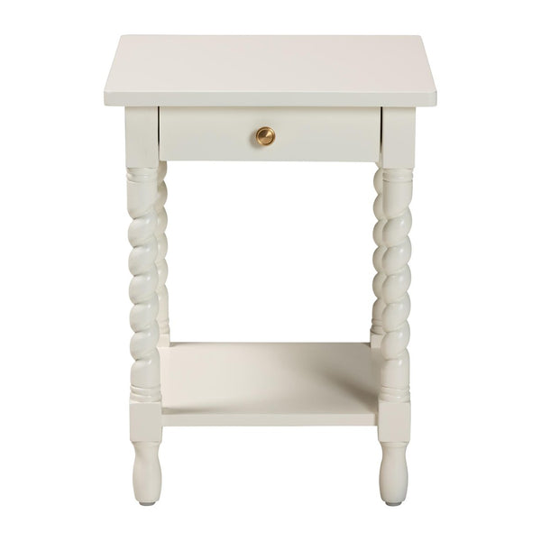 Baxton Studio Baxton Studio Niklas Nightstand - Elegant Twisted Legs, Storage Drawer & Open Shelf for Bedrooms White KL-1734-Niklas-White/Wooden-NS