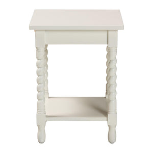 Baxton Studio Baxton Studio Niklas Nightstand - Elegant Twisted Legs, Storage Drawer & Open Shelf for Bedrooms White KL-1734-Niklas-White/Wooden-NS