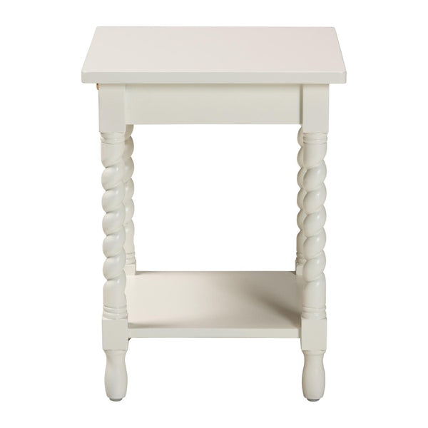Baxton Studio Baxton Studio Niklas Nightstand - Elegant Twisted Legs, Storage Drawer & Open Shelf for Bedrooms White KL-1734-Niklas-White/Wooden-NS
