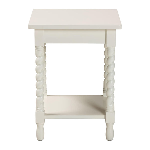 Baxton Studio Baxton Studio Niklas Nightstand - Elegant Twisted Legs, Storage Drawer & Open Shelf for Bedrooms White KL-1734-Niklas-White/Wooden-NS
