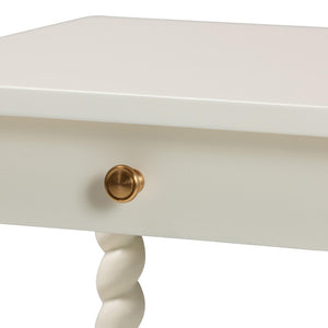 Baxton Studio Baxton Studio Niklas Nightstand - Elegant Twisted Legs, Storage Drawer & Open Shelf for Bedrooms White KL-1734-Niklas-White/Wooden-NS
