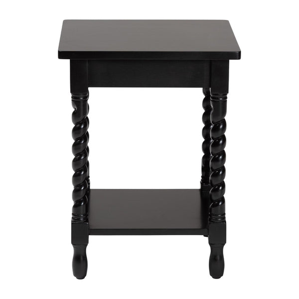 Baxton Studio Baxton Studio Niklas Nightstand - Elegant Twisted Legs, Storage Drawer & Open Shelf for Bedrooms Black KL-1734-Niklas-Black/Wooden-NS