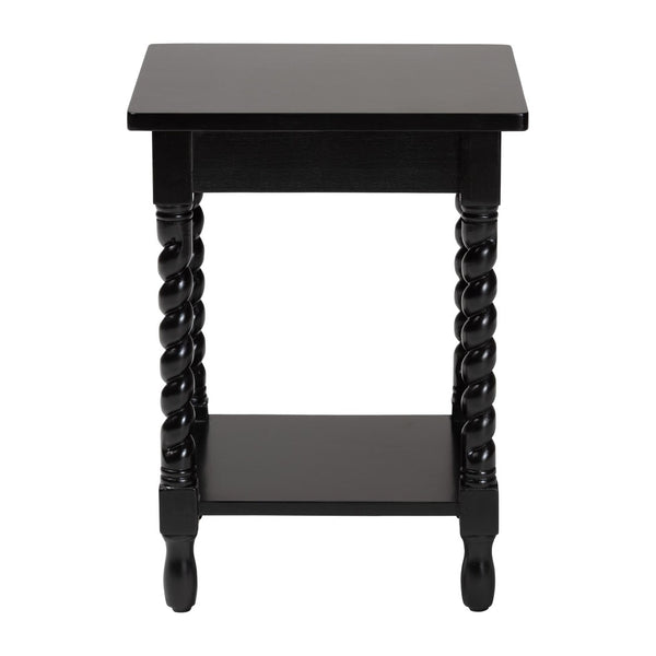 Baxton Studio Baxton Studio Niklas Nightstand - Elegant Twisted Legs, Storage Drawer & Open Shelf for Bedrooms Black KL-1734-Niklas-Black/Wooden-NS