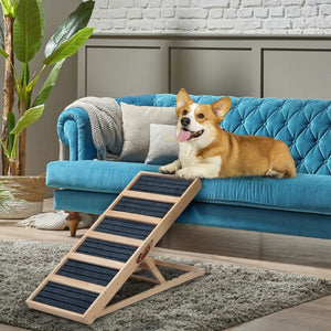 English Elm 39" Folding Pinewood Pet Ramp with Non-slip Surface and Adjustable Height for Dogs W2181P357575