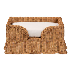 Baxton Studio Bali Belita Handwoven Natural Rattan Pet Bed With Scalloped Base And Removable Plush Cushion Light Honey DC1121-Natural Rattan-Cushion-Sm-Pet Bed