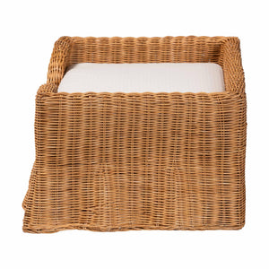 Baxton Studio Bali Belita Handwoven Natural Rattan Pet Bed With Scalloped Base And Removable Plush Cushion Light Honey DC1121-Natural Rattan-Cushion-Sm-Pet Bed