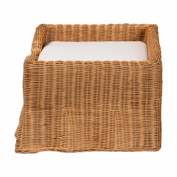 Baxton Studio Bali Belita Handwoven Natural Rattan Pet Bed With Scalloped Base And Removable Plush Cushion Light Honey DC1121-Natural Rattan-Cushion-Sm-Pet Bed