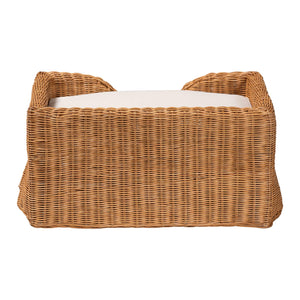 Baxton Studio Bali Belita Handwoven Natural Rattan Pet Bed With Scalloped Base And Removable Plush Cushion Light Honey DC1121-Natural Rattan-Cushion-Sm-Pet Bed