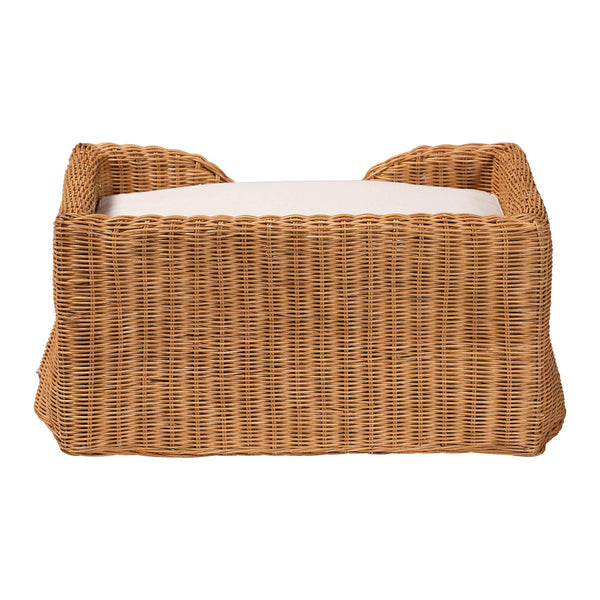 Baxton Studio Bali Belita Handwoven Natural Rattan Pet Bed With Scalloped Base And Removable Plush Cushion Light Honey DC1121-Natural Rattan-Cushion-Sm-Pet Bed