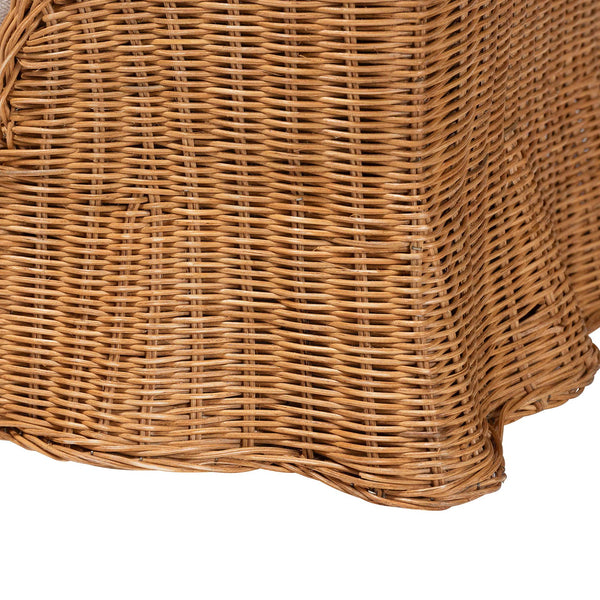 Baxton Studio Bali Belita Handwoven Natural Rattan Pet Bed With Scalloped Base And Removable Plush Cushion Light Honey DC1121-Natural Rattan-Cushion-Sm-Pet Bed