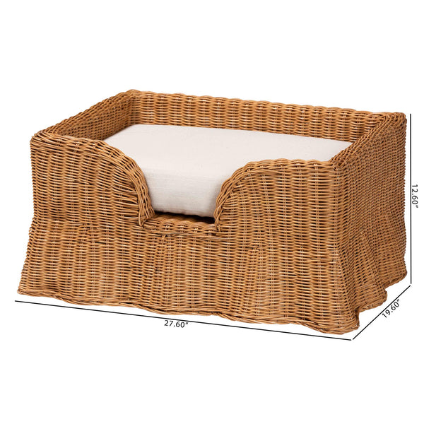 Baxton Studio Bali Belita Handwoven Natural Rattan Pet Bed With Scalloped Base And Removable Plush Cushion Light Honey DC1121-Natural Rattan-Cushion-Sm-Pet Bed