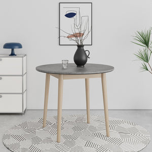 English Elm Studio Round Cement Gray Dining Table with Whitewashed Solid Wood Legs for Small Spaces B127P495089