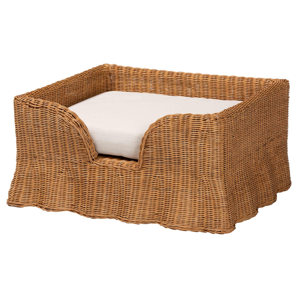 Baxton Studio Bali Belita Natural Rattan Pet Bed - Handwoven Boho-Coastal Enclosed Lounge With Cushion 30" Light Honey DC1121-Natural Rattan-Lg-Cushion-Pet Bed