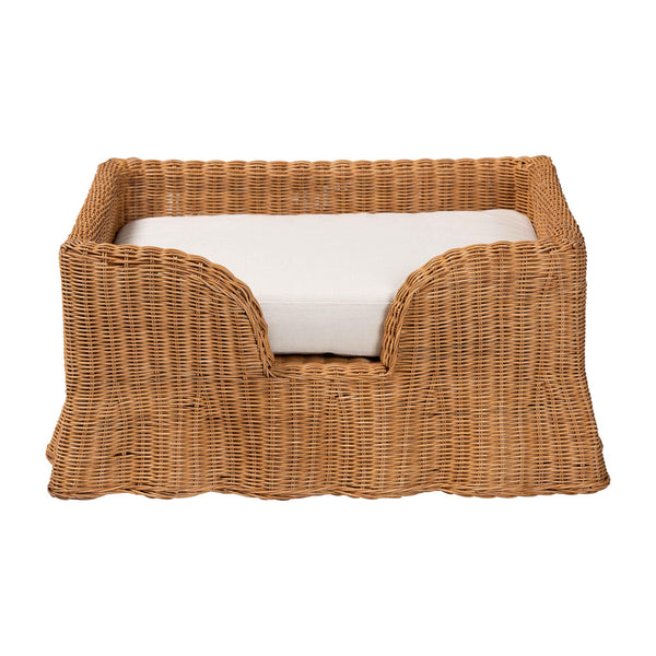 Baxton Studio Bali Belita Natural Rattan Pet Bed - Handwoven Boho-Coastal Enclosed Lounge With Cushion 30" Light Honey DC1121-Natural Rattan-Lg-Cushion-Pet Bed