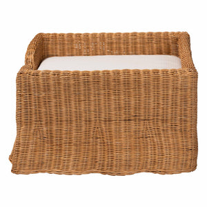 Baxton Studio Bali Belita Natural Rattan Pet Bed - Handwoven Boho-Coastal Enclosed Lounge With Cushion 30" Light Honey DC1121-Natural Rattan-Lg-Cushion-Pet Bed