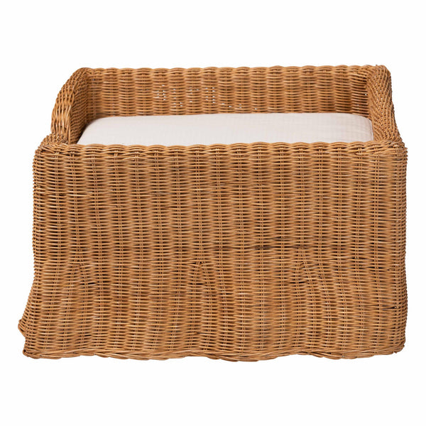 Baxton Studio Bali Belita Natural Rattan Pet Bed - Handwoven Boho-Coastal Enclosed Lounge With Cushion 30" Light Honey DC1121-Natural Rattan-Lg-Cushion-Pet Bed