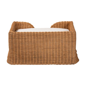Baxton Studio Bali Belita Natural Rattan Pet Bed - Handwoven Boho-Coastal Enclosed Lounge With Cushion 30" Light Honey DC1121-Natural Rattan-Lg-Cushion-Pet Bed